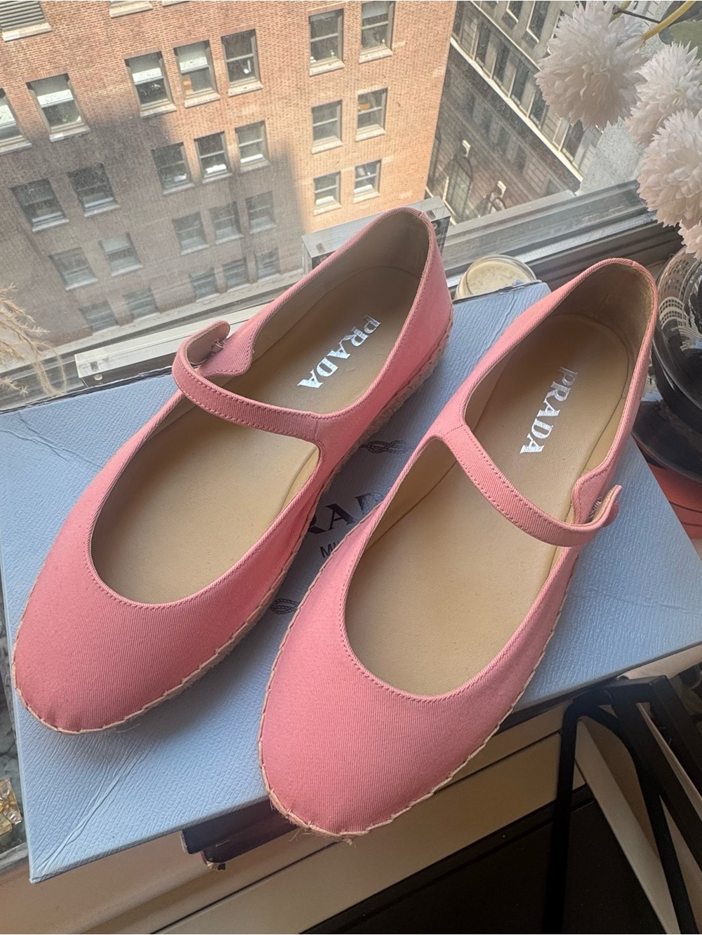 Prada Pink Mary Jane Espadrille Flats